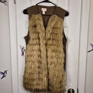 Chico's Faux Fur Trim Sweater Vest Brown Size Medium